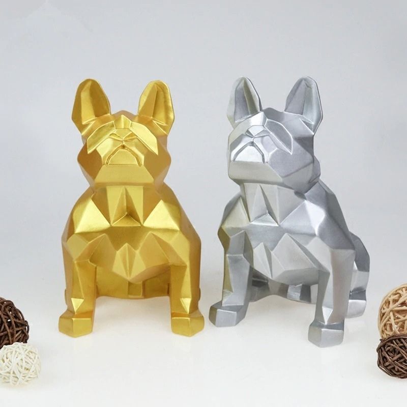 Statue Bouledogue Français Origami – Résine Multicolore – Fond Blanc – 30 Cm