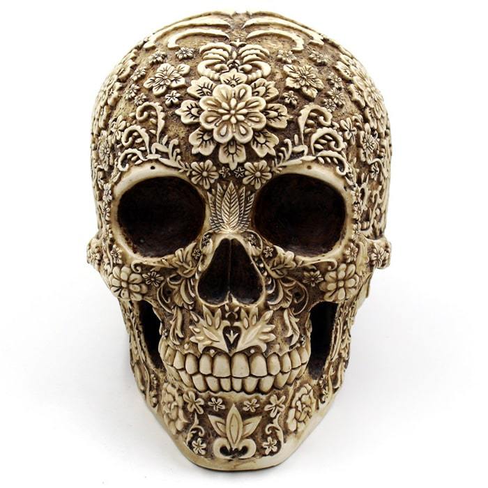 Décoration sculpture d'une tête de mort mexicaine en métal – Bazar du Monde