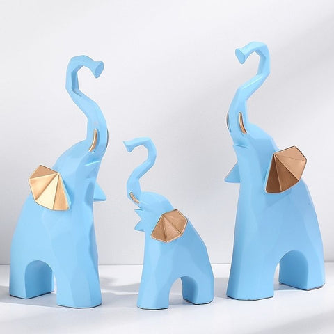 Trio statues éléphants bleu