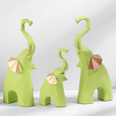 Trio statue éléphant vert