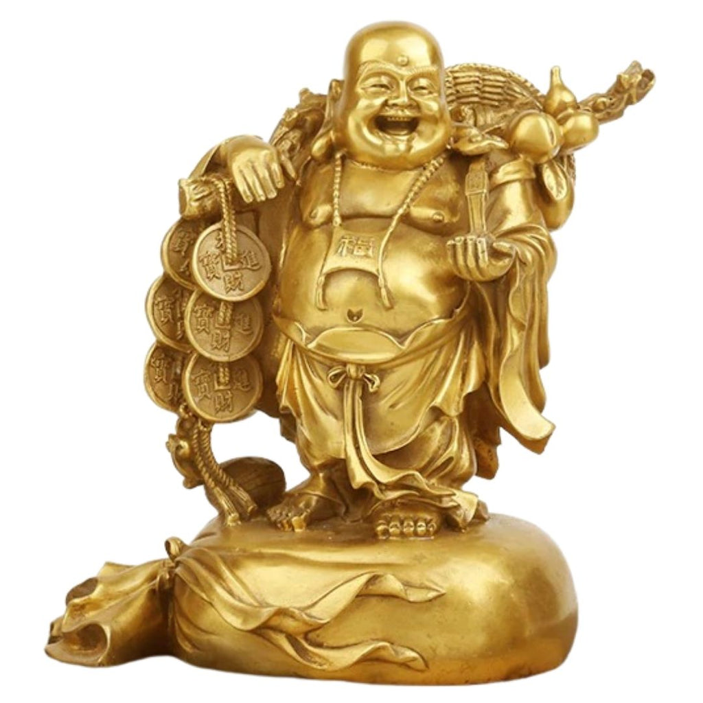 Déco statuette - Statue Bouddha rieur en suar 25 cm naturel