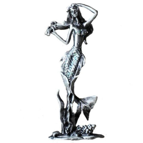 Statue Femme Sirène Argentée